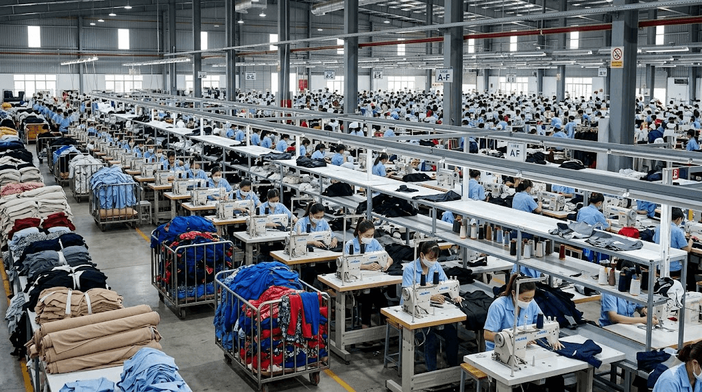 Industrial textile manufacturing facility with precision machinery